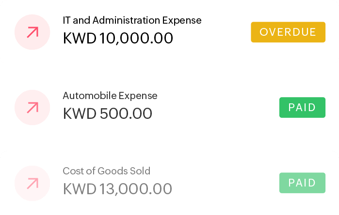 Summary of payables with their amount and status