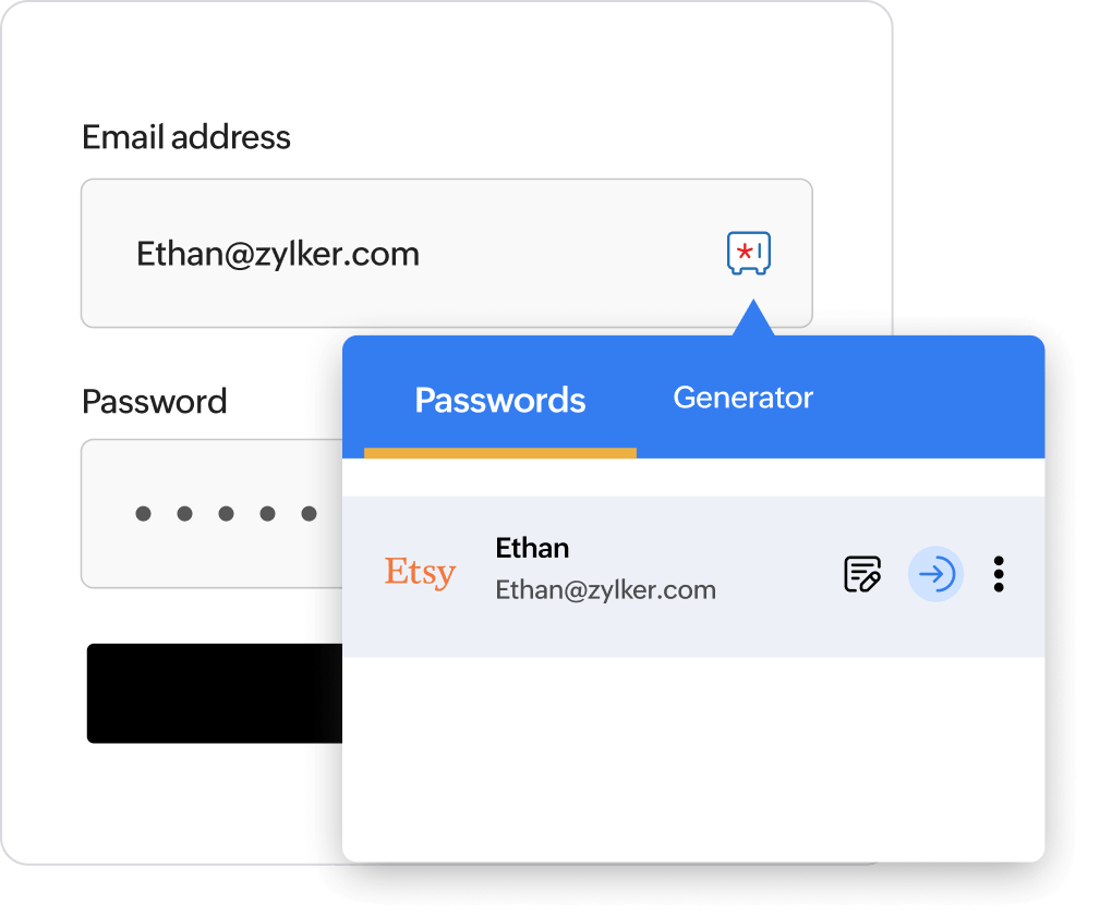 Access your apps effortlessly with Zoho Vault—tap, click, and you’re ready. Whether it’s your thumbprint, auto-fill, or a single password through SSO, logging in has never been easier.